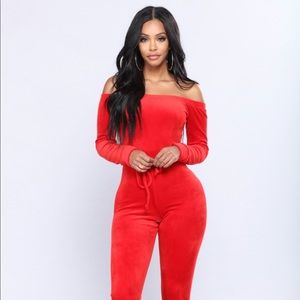 Fashion Nova - Need a Hug Velour Jumpsuit - Red